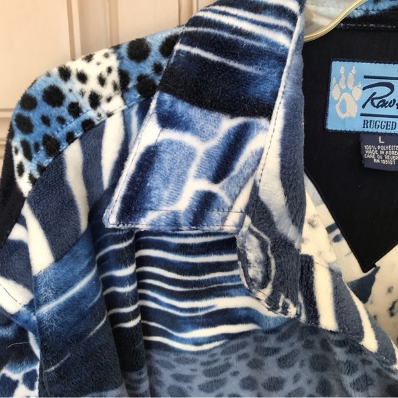 Raw Blue Rugged Wear Fleecey Shirt SzL Collar/Cuffs Animal Print Blue - Picture 5 of 10